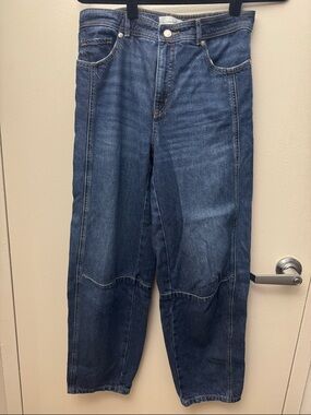 Dark Blue High-Waist Barrel Leg Jeans